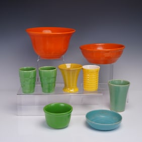 9pc Colorful American Art Pottery Vessels