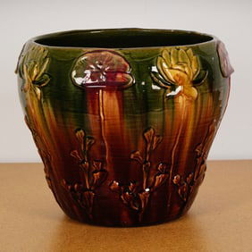 Art Nouveau Majolica Jardiniere with Water Lily Motif