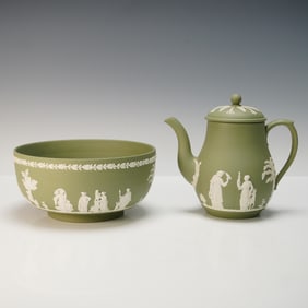 2pc Wedgwood Jasperware Lidded Coffee Pot and Bowl