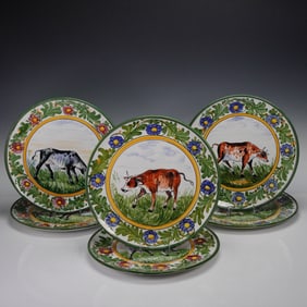 6pc Delamand Italian Pullamo Hand-Painted Cow Plates