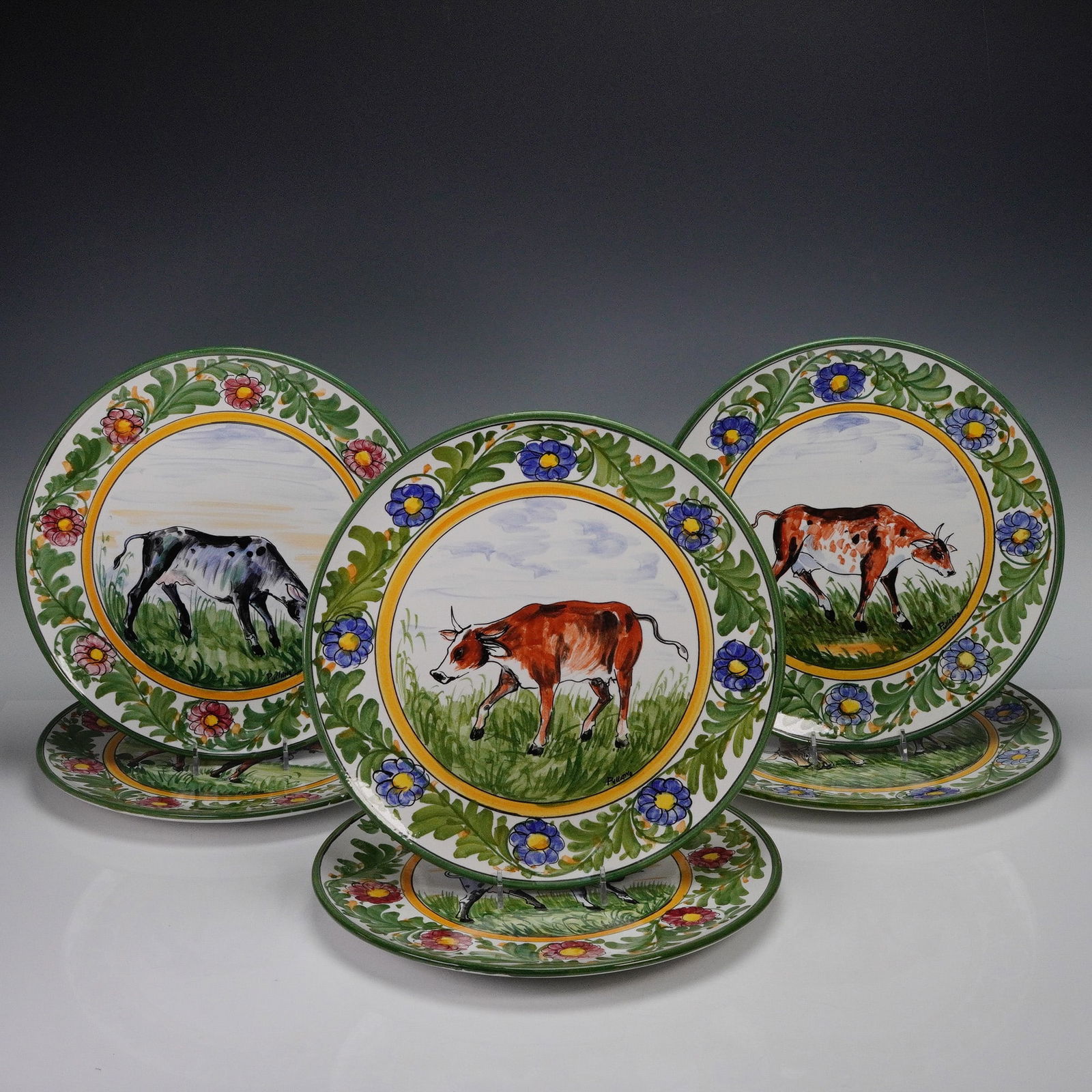 6pc Delamand Italian Pullamo Hand-Painted Cow Plates (1 of 6)