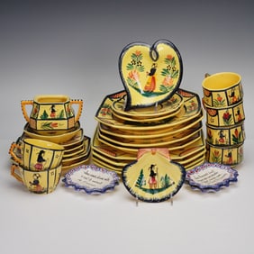 29pc HB-Henriot Quimper Faience Soleil Yellow Dinnerware Set