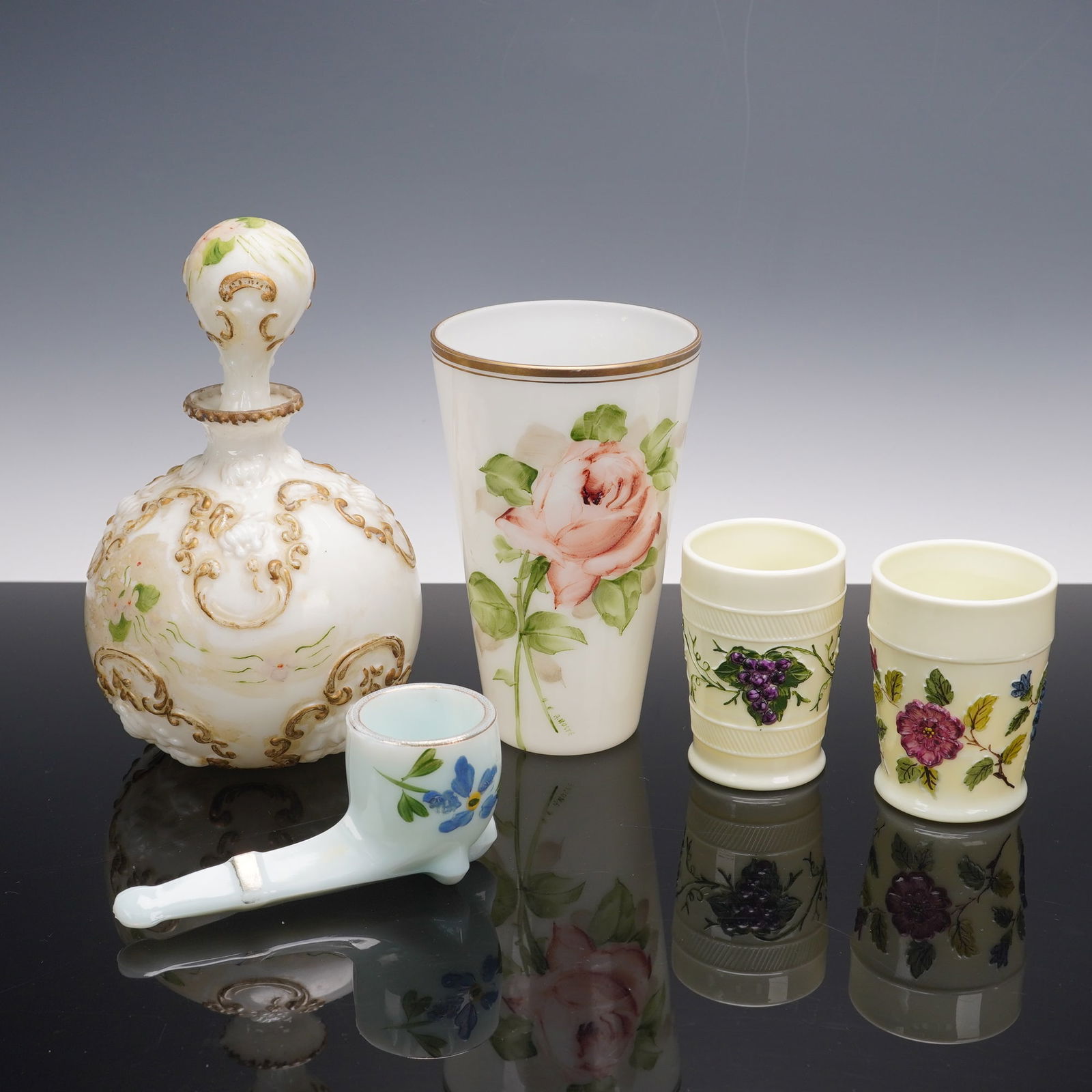 5pc Hand Painted Milk Glass Collection with Deluxe Inc USA Tumbler (1 of 4)