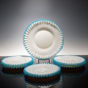 9pc Fenton Aqua Crest Glass Dinner Plates and Charger