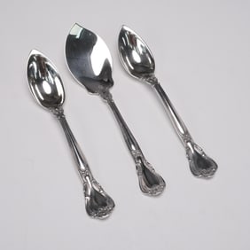 3pc Gorham Sterling Silver Chantilly Chocolate Server and Fruit Spoons