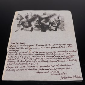 John von Wicht Autograph Letter with Charcoal Sketch