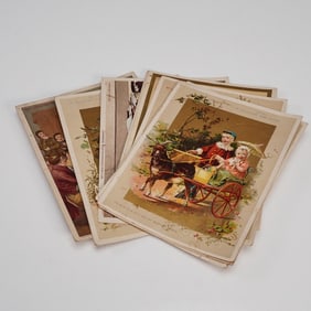 11pc Antique Chromolithograph Prints, Advertising Cards, Mixed Themes
