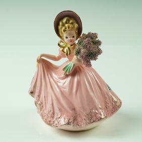 Vintage Josef Originals Porcelain Figurine, Lady with Flowers