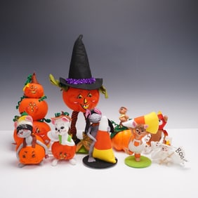 9pc Annalee Halloween and Autumn Figurines