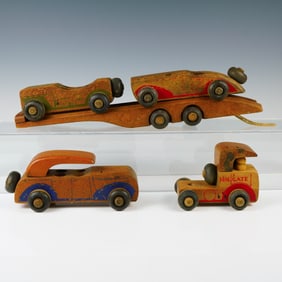 5pc Vintage 1940s Holgate Wooden Toy Vehicle Set