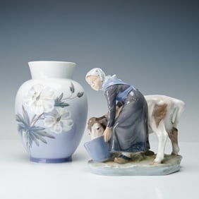 2pc Royal Copenhagen Porcelain, Figurine and Vase