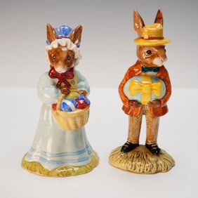 2pc Royal Doulton Bunnykins Figurines, Mr. and Mrs. At The Easter Parade