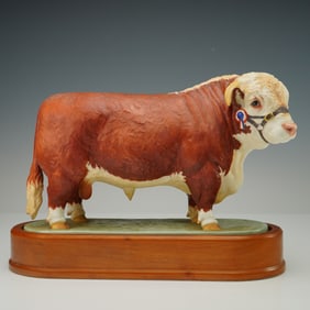 2pc Royal Worcester Figurine & Base, Hereford Bull
