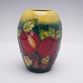 Moorcroft Pottery Vase, Peach and Raspberry Pattern