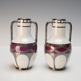 Pair Rosenthal Silver Overlay Porcelain Vases