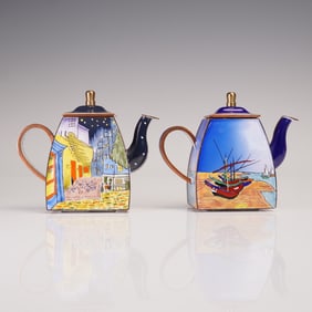 2pc Charlotte di Vita Enameled Miniature Teapots, Vincent Van Gogh