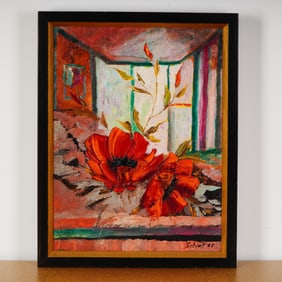 Francois Salvat, Oil Painting on Canvas, Poppies, Signed