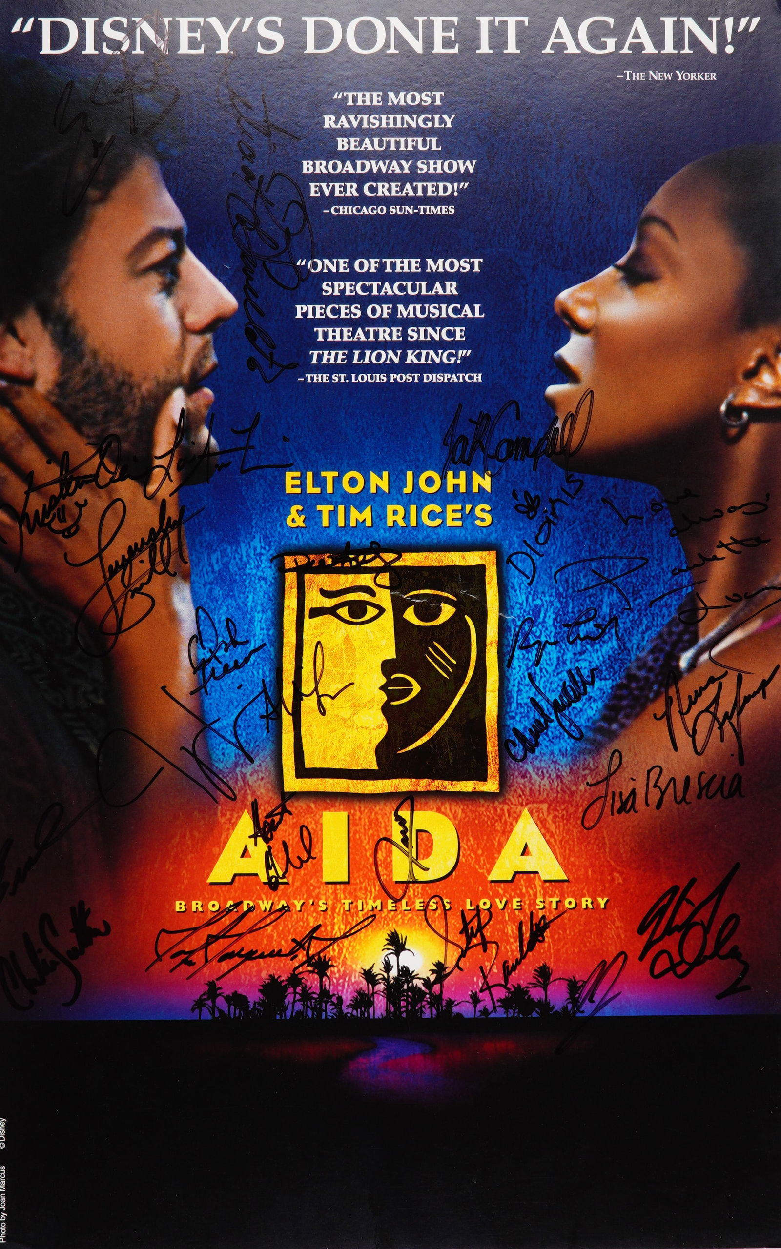 Elton John and Tim Rice Aida Broadway Poster Autographed by Cast (1 of 4)