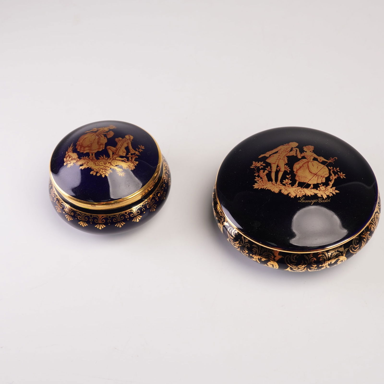 2pc Limoges Cobalt Blue and Gold Trim Lidded Boxes with Courting Scene (1 of 5)