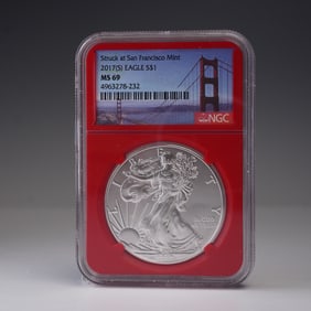 2017 (S) American Silver Eagle Type 1 Dollar NGC Graded MS 69