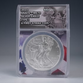 2021 Silver Eagle Dollar Coin, ANACS MS70 Type I First Strike