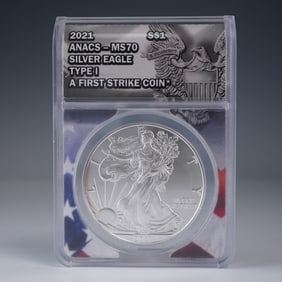 2021 Silver Eagle Dollar Coin, ANACS MS70 Type I First Strike