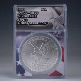 2021-W US 1oz Silver Eagle ANACS MS70 (T-2) First Strike Burnished