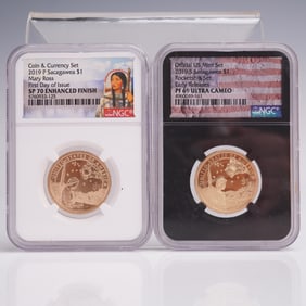 2pc 2019-P & 2019-S Sacagawea One Dollar Coin NGC Graded SP 70 & PF 69