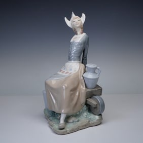 Lladro Porcelain Figurine, Milkmaid with Wheelbarrow 1004979