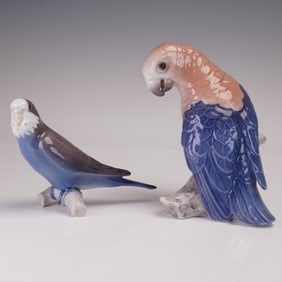 2pc Bing & Grondahl Porcelain Bird Figurines, Parrots