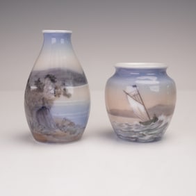 2pc Royal Copenhagen Porcelain Vases w/ Maritime Scenes