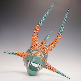 Puerto Rican Vejigante Papier-Mache Carnival Mask, Signed