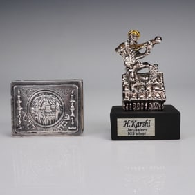 2pc Judaica Sterling Silver H. Karshi  Figurine & Abecossis Matchbox Holder