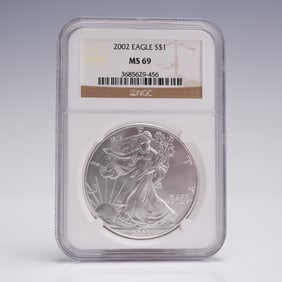 2002 American Silver Eagle Dollar Coin NGC Graded MS 69