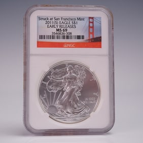 2011 (S) American Silver Eagle Early Release Dollar Coin NGC Graded MS 69