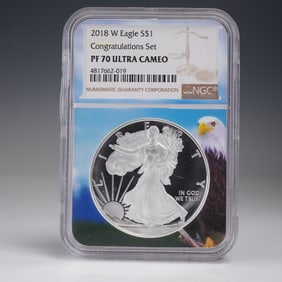 2018-W American Silver Eagle Type 1 Dollar NGC Graded PF 70 Ultra Cameo