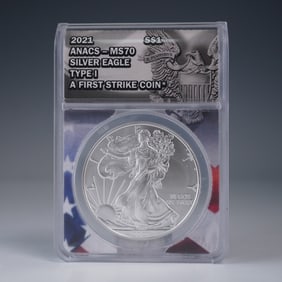 2021 Silver Eagle Dollar Coin, ANACS MS70 Type I First Strike