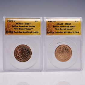 2pc 2021-P & 2021-D Native American Dollar First Issue ANACS Graded MS 67