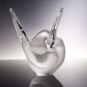 Lalique Crystal Flower Vase and Frog, Sylvie