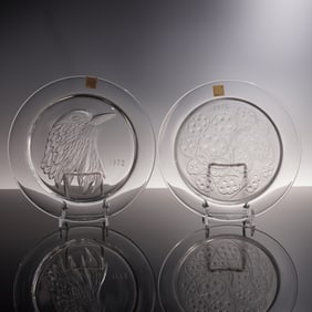 2pc Lalique Crystal Collector Plates, 1973 & 1974