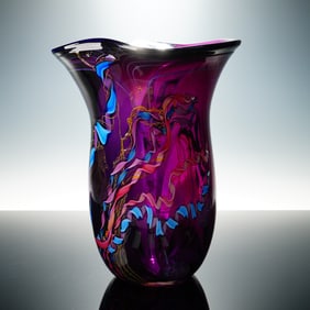 Dutch Schulze Blown Glass Amethyst Dreamscape Vase, Signed