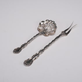 Gorham Strasbourg Sterling Silver Pickle Fork and Bon Bon Spoon