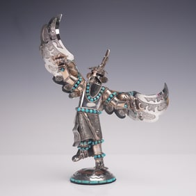 Wilford Begay Sterling Silver and Turquoise Eagle Dancer Kachina Sculpture