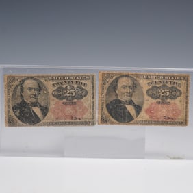 2pc 1874 25 Cents "Fractional Currency" 5th Series Banknote