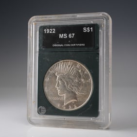 1922 Peace Dollar Silver Dollar Coin OCC Graded MS 67