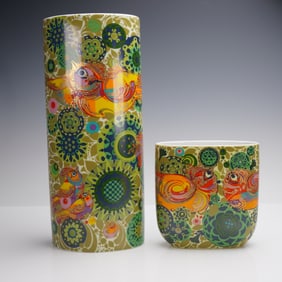2pc Rosenthal by Bjorn Wiinblad Porcelain Firebird Vases