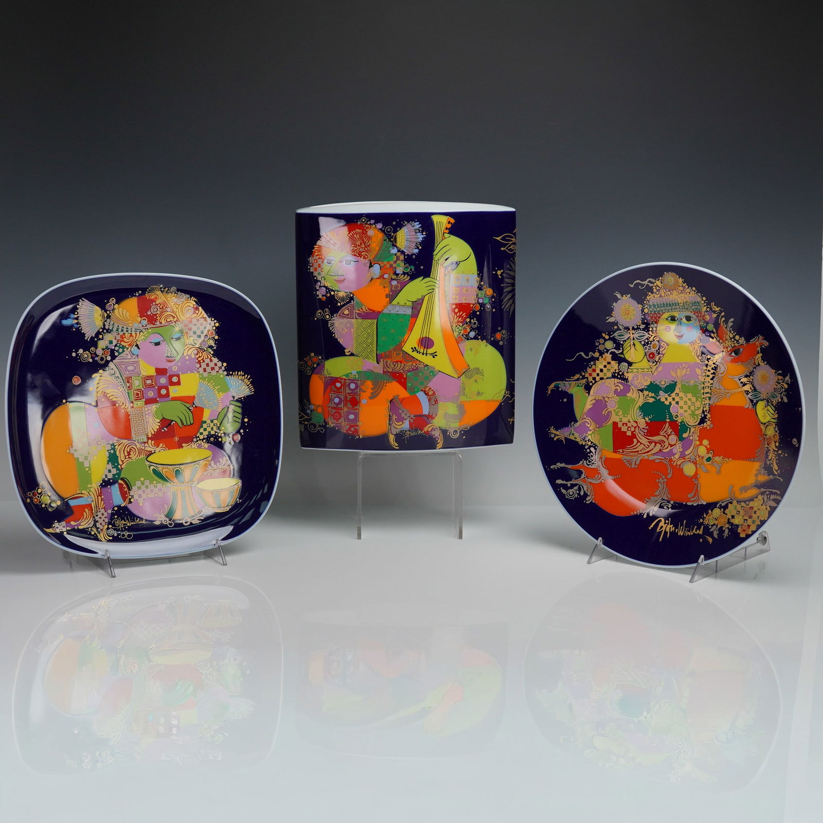 3pc Rosenthal Studio Line Bjorn Wiinblad Vase and Plates (1 of 9)