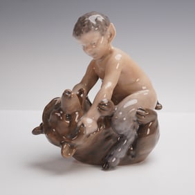 Royal Copenhagen Porcelain Figurine, Faun With Bear 648