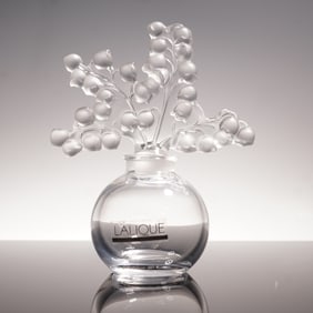 Lalique Crystal Perfume Bottle with Stopper, Clear Clairefontaine Lilly of