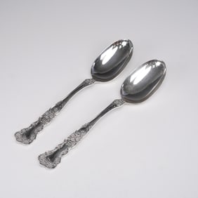 2pc Gorham Sterling Silver Buttercup Pattern Serving Spoons